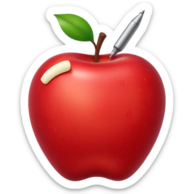 Pen stuck in an apple sticker