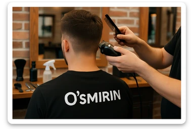 o'smirin bola qora futbolkada sartaroshxonada soch olayapti yuzi ko'rinmasin sticker