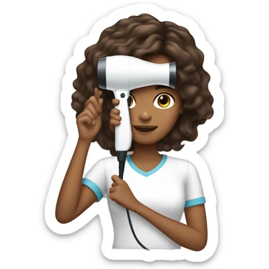 Pretty brown haired girl holding a hair dryer  sticker