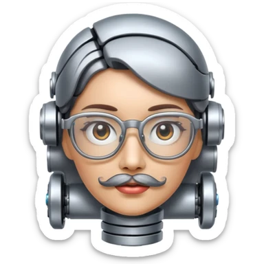 robotic woman with glasses mustache  sticker