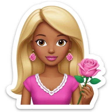 Brown skin blonde hair barbie with rose toy  sticker