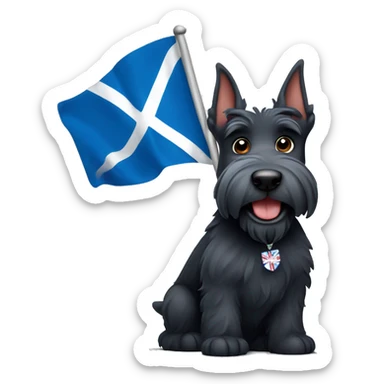 Scottish terrier dog cartoon holding scottish flag sticker