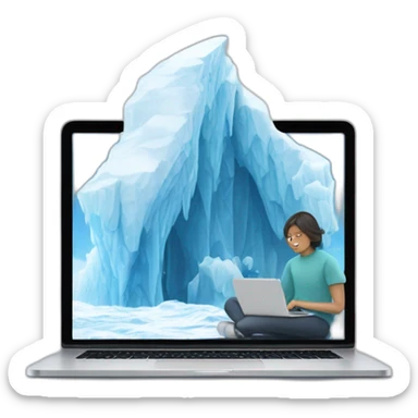 cartoon iceberg with a person on a laptop surfing the intere sticker