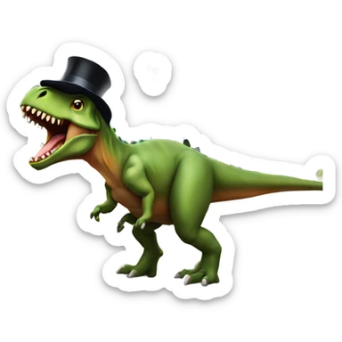 Dinosaur eating a building with a top hat sticker