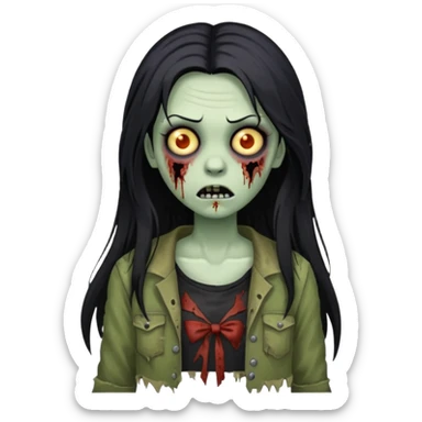 white girl like a zombie with black long hair sticker