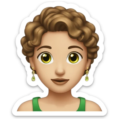 Cute girl with brown hair, green eyes and gold earrings. She ist looking fabulous btw sticker
