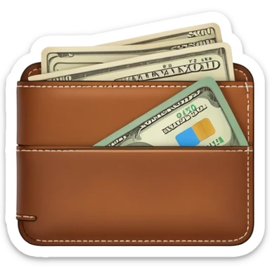 portefeuille marron avec quelques billets et carte bancaire sticker