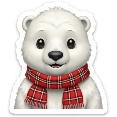 polar bear wear red plaid scarf sticker