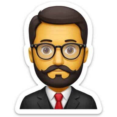 Un profesor calvo, que tenga barba abundante de color negro, lleva gafas con el cristal de color amarillo y un abrigo de cuadros rojo sticker