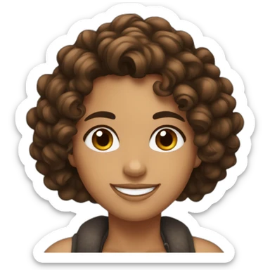 A latina with curly dark herd hair and brown eyes smiling sticker