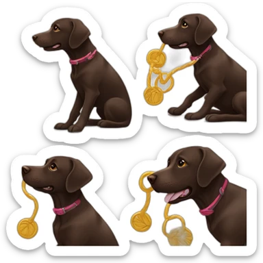 Chocolate labrador playing with long black hair ringe woman sticker
