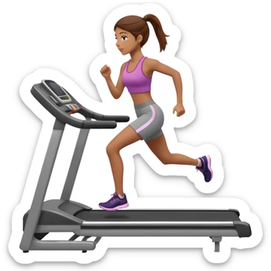 Full hyperrealistic pencil drawing of athletic girl with brown hair doing cardio on treadmill sticker