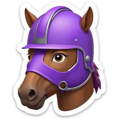 A horse with a purple helmet sticker