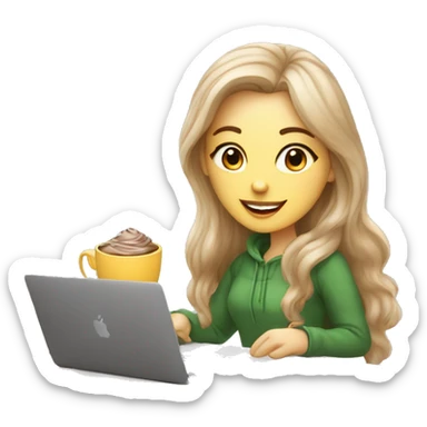 White girl ux designer Lithuanian style with MacBook and cocoa  sticker