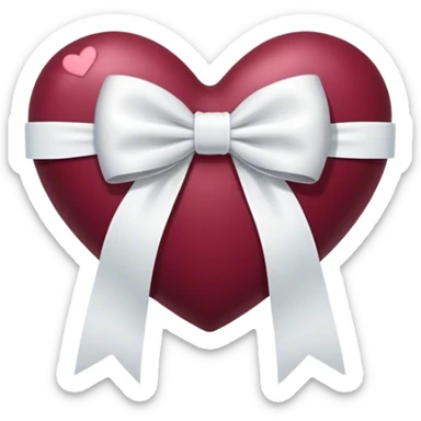 burgundy  heart white white bow sticker