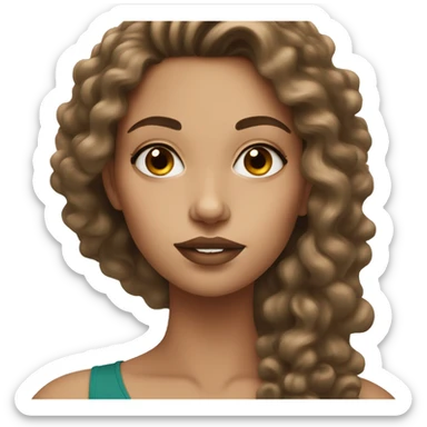 White woman with long dark brown curly hair doing makeup  sticker