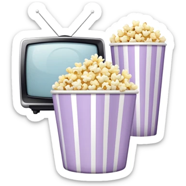 Popcorn in a striped cup pale purple with a TV sticker