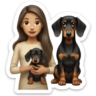 Brunette long hair light tan girl with beige and black dachshund puppy sticker