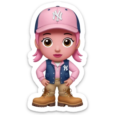 Kirby the cartoon character with timberland boots and a new york Yankee cap sticker