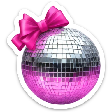 silver disco ball with pink bow on top sticker