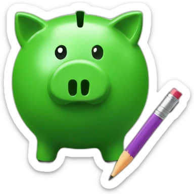 green piggybank holding a pencil sticker