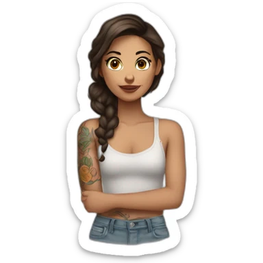 femme brune avec tatouages sur les bras sticker