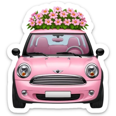 Pink mini cooper car with flowers sticker