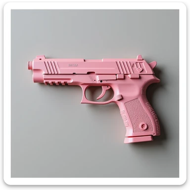 photorealistic pink pistol with a vintage, slightly worn look, no heart shapes or motifs, white background sticker
