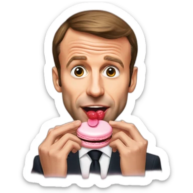 Emmanuel Macron who eats a macaroon sticker