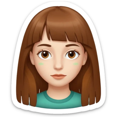 Tenho uma franja vegana, sombrancelha fina, um rosto oval e meu cabelo é grande e castanho sticker