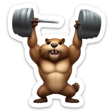 A beaver with strong muscles lifts the barbell sticker