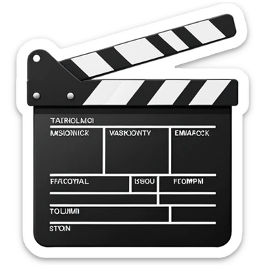 minimalist film clapperboard outline with basic shapes, black lines only, no fill sticker