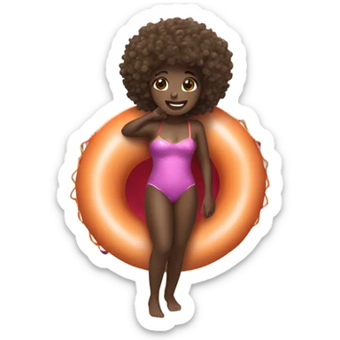 girl with curly hair and dark skin in a swimsuit on an inflatable tube floatie  sticker