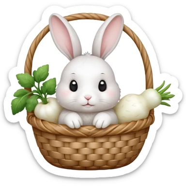 rabbit with white radish in basket sticker