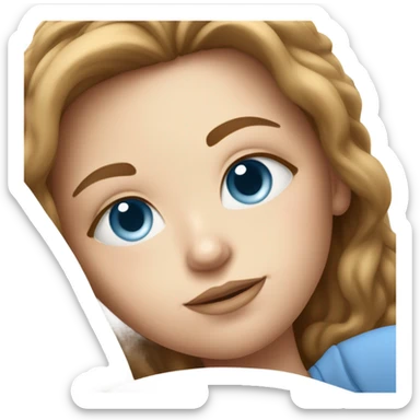 White girl with blue eyes and brown hair laying in bed sticker