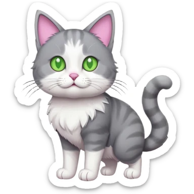 full body derpy looking large short hair dark grey and white cat sticker