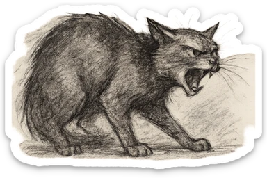 angry cat side view, pencil sketch style sticker