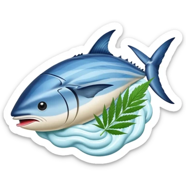 bluefin tuna in a gelato with cannabis leaf sticker