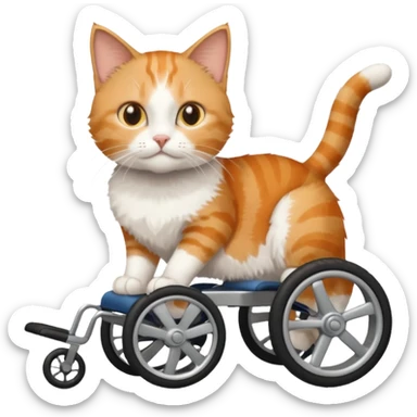 disabled orange tabby and white small cat using cat wheelchair sticker