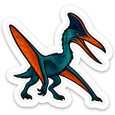 Convert the image to a sticker style with bold outlines and vibrant colors. Keep only the Quetzalcoatlus dinosaur and remove the background. The style should resemble cartoonish stickers with a clean and bold look. sticker