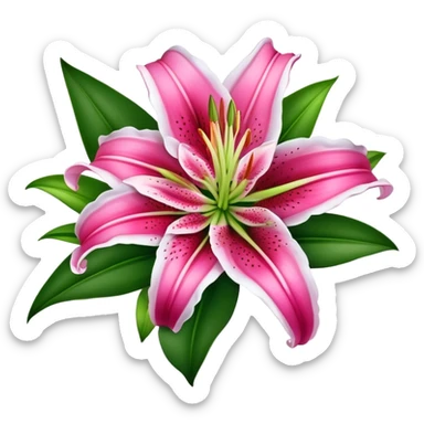 bouquet Deep Pink Oriental Lily with White Edge, luxuriant, leaf, bud sticker