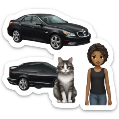 1 main coon cat and 1 black car and 1 metisse girl sticker