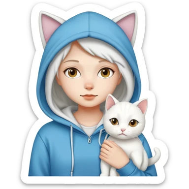 girl wear hoodie with white cat sticker