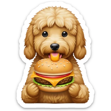 Goldendoodle eating cheeseburger sticker