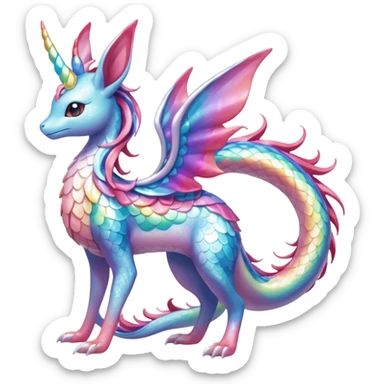 Shiny Sparkly beautiful gorgeous ethereal Rainbow Scaley Exotic Aurorus-Sylveon-Milotic-Dragonair-Fakémon-hybrid-creature (full body) sticker