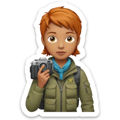 
wildlife photographer, trekking clothes, ginger hair sticker