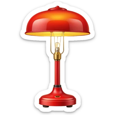 red stand lamp emitting yellow light, warm glow, smooth gradient, bright and saturated colors, minimal details, glossy highlights sticker