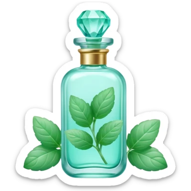 Minty perfume with mint plants, and turquoise crystals, pastel aesthetic, pastelcore sticker