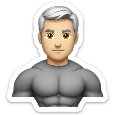 Caucasian Superhero upper body grey short hair with a big "F" in the chest sticker