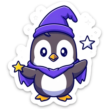 A cute penguin wizard casting a spell with stars and sparkles sticker